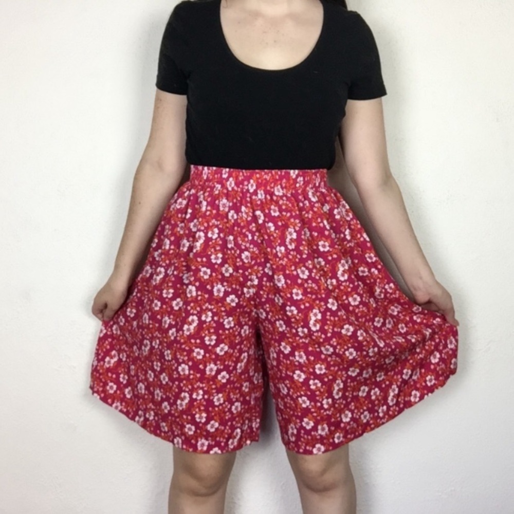 Vintage Hawaiian floral print high rise shorts size large retro baggy - Picture 2 of 7